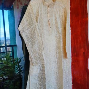 Chikankari Textured Full Yellow Kurta