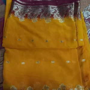 yellow Georgette saree