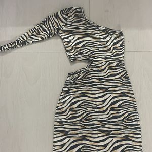 Tiger Print Body Con One Shoulder Dress