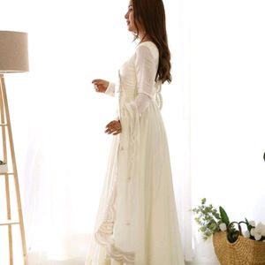 White Anarkali Suit Set With Dupatta