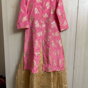 Pink Golden Ethnic Gown (M/34)