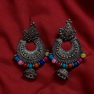 Multicolour Silver Oxidised Earrings