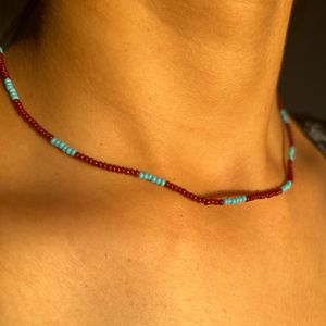 Maroon Blue Beaded Chain