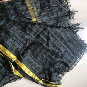 Black Dupatta With Golden Lace