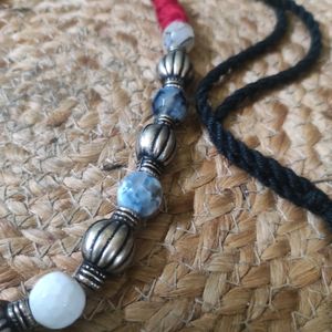 Black & White Agate Necklace With Afghani Pendant