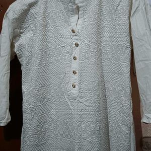 White Chicken Cotton Kurta