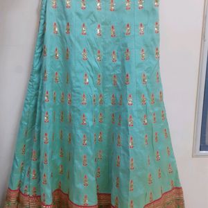 Pista Green Pink Bridal Lehenga Semi Stitched