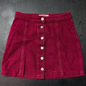 Wine Colored Denim Buttoned Mini Skirt