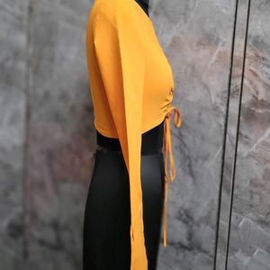 Orange Front Knot Long Sleeve Top