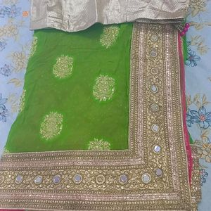 Green And Light Pink Saree