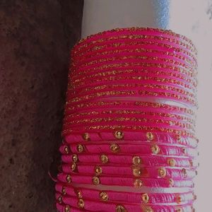 Pink Colour Glittery Bangles