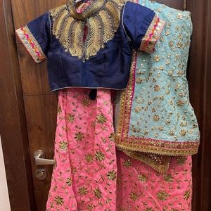 Firozi And Pink Lehenga Set