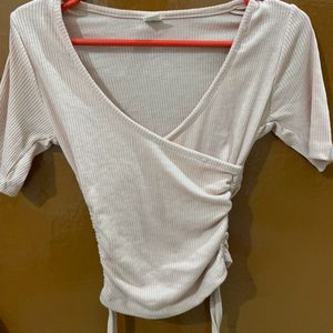 V Neck Fitted Gathered Top