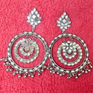 Oxidised Mirror Chaandbaali Baali Long Earnings