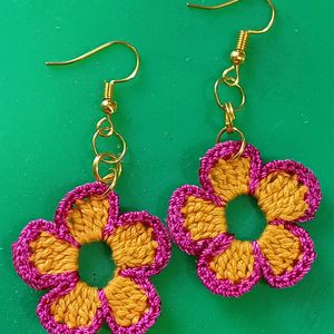 Yellow Pink Chrochet Flower earrings