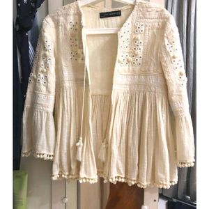 Zara embroidery cream boho jacket