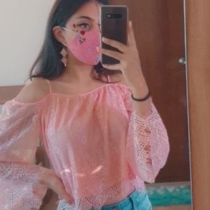 Pink Lace Off Shoulder Top H&M