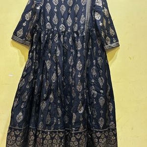 Avaasa Block Print Black A-line Kurta Size XL