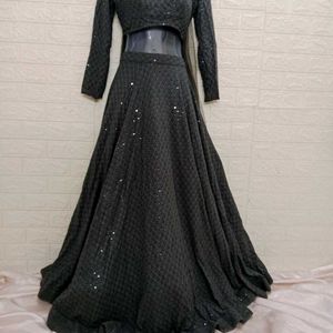 Thread Work Grey Lehengacholi Set