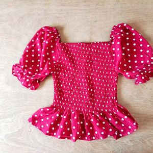 🍒 PUFF SLEEVE POLKA DOT RED TOP❤️🍒