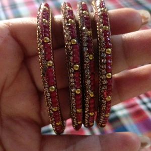 Set Of 4 Maroon Colour Glass Bangles