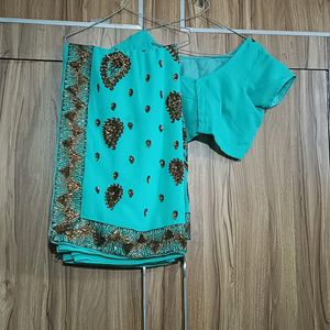 Sea Green Saree With Blouse