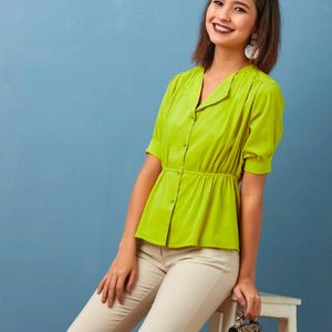 Estonished Lime Button Down Collared Top