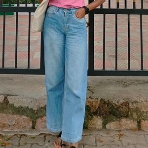 Blue High Waist Straight Fit Denim