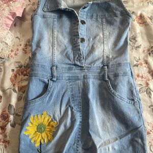 Denim Knee Length Dress For Girls In Good Conditio