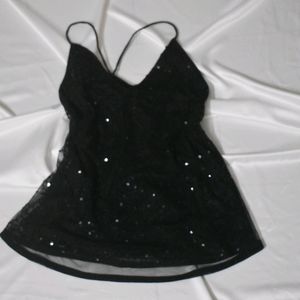 Black Sequin Criss Cross Back Cami Top