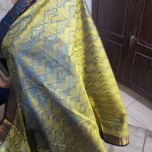 Golden Olive With Navy Blue Saree