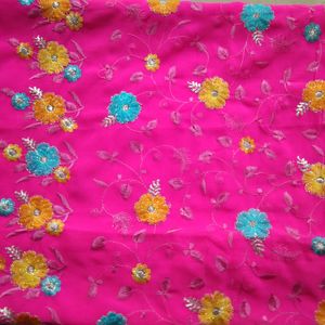 New Pink Flowers Work Saree Grab It Low Prize