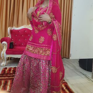 Magenta colour Banarasi Garara with heavy Dupatta