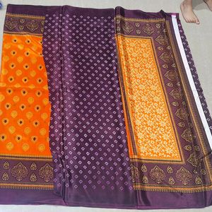 Poly Silk Saree with Orange & Deep Purple Design