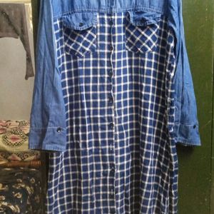 Denim Blue Check Shirt Top For Women