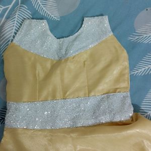 Party Wear Golden Gown With Silver Embroidery