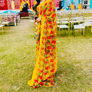 Beautiful Yellow Floral Print Saree