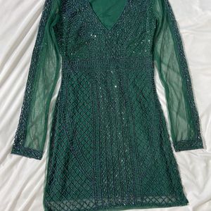 Bottle Green Cocktail Dress (Heavy In Weight )