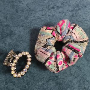 Scrunchie With A Holographic Studded Clip