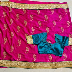 Partywear Saree With Designer Blouse