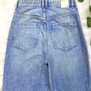 Zara Ripped Wide Leg Jeans