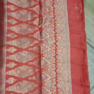 Coral thread Work Saree