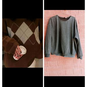 H&M  Charcoal Sweatshirt+ Argyle Sweater Brown