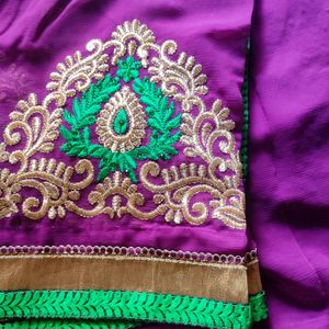 Purple Saree With Green Border