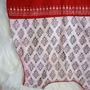 white and red tie dye block printed kurti