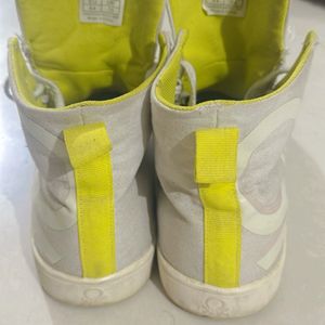 Benetton Men Off White Neon High Top Sneakers