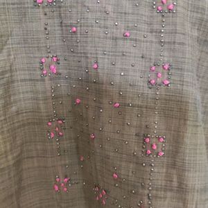 Premium Brown Color Kurta With Pink Embroider