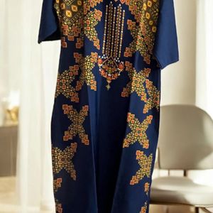 🇵🇰Pakistan Style Navy Blue Printed Long Kurta