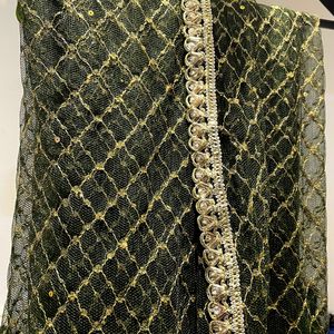 😍Elegant Green And Gold Net Saree With Lace Borde