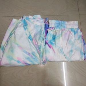 Casual Inclined Shoulder Tie Dye Pants Set